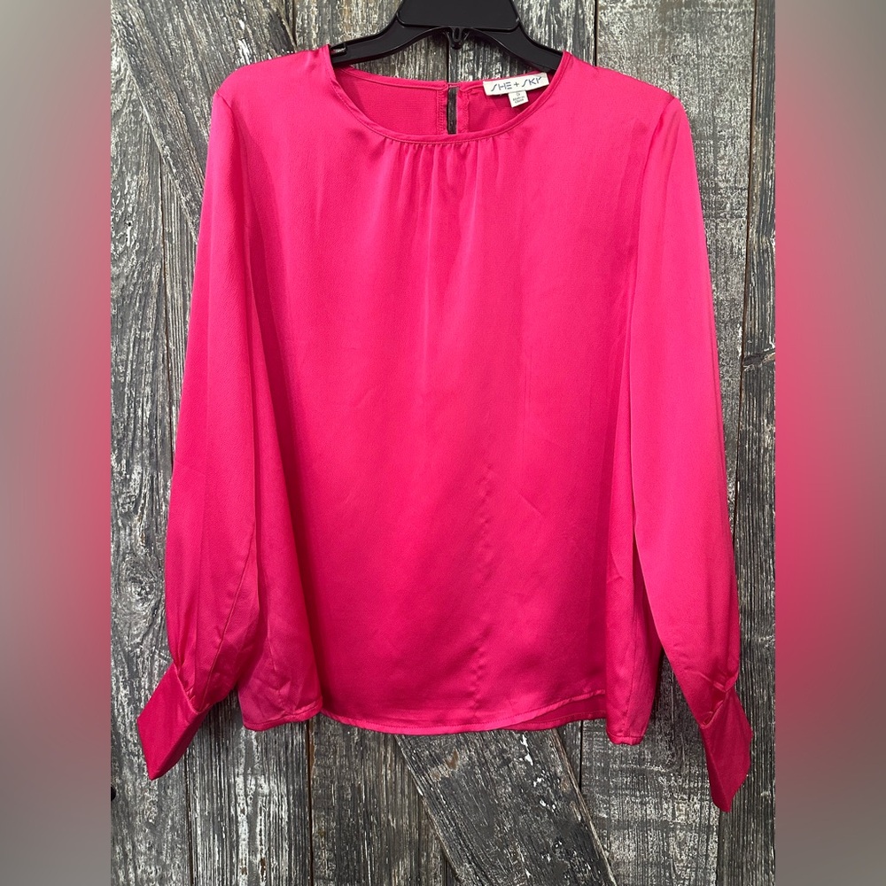She + Sky Hot Pink Long Sleeve Blouse